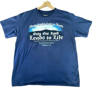 Christian Graphic Tee - Navy "Only One Road Leads to Life"